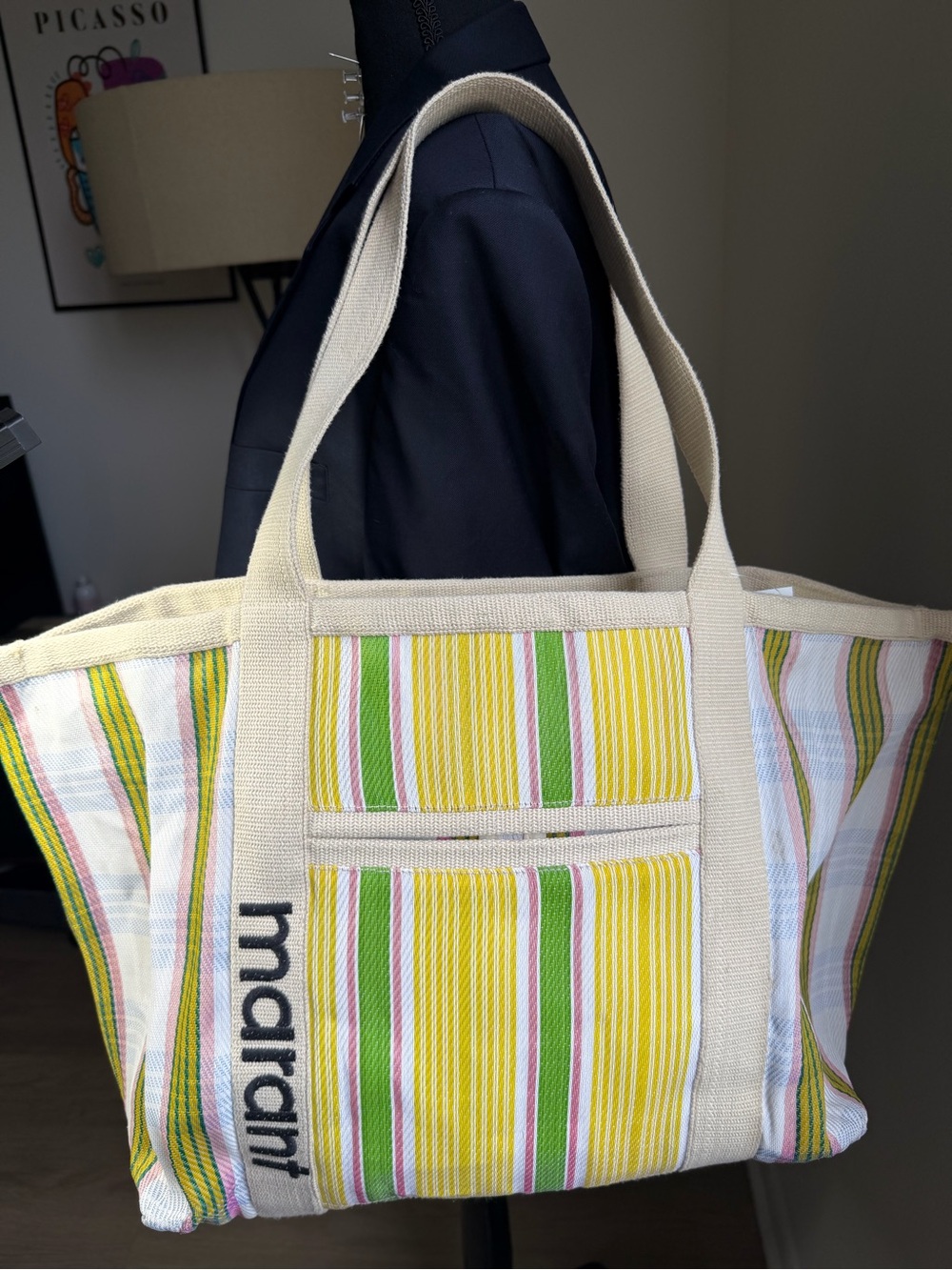 Isabel Marant Darwen Striped Large Tote Bag Multicolor Embroidered Logo